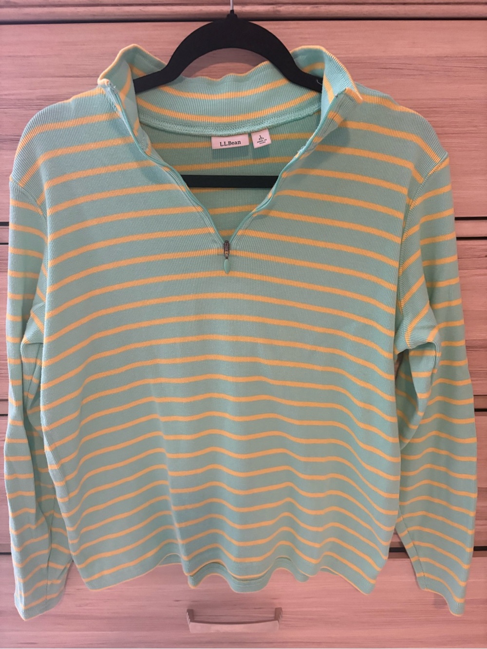 L.L.Bean Mint Green & Pale Yellow Striped Half-Zip Pullover